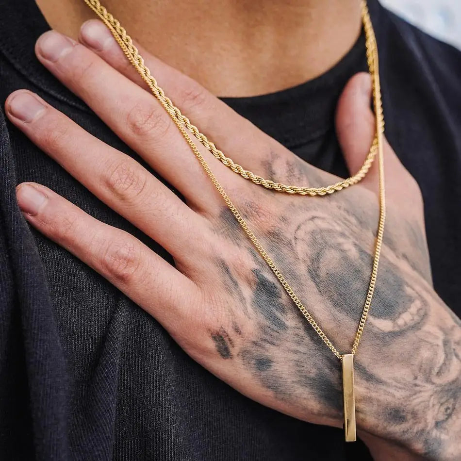 Men's 3D Vertical Bar Pendant Necklace