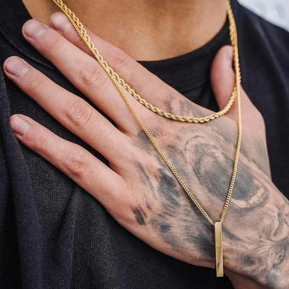Men's 3D Vertical Bar Pendant Necklace